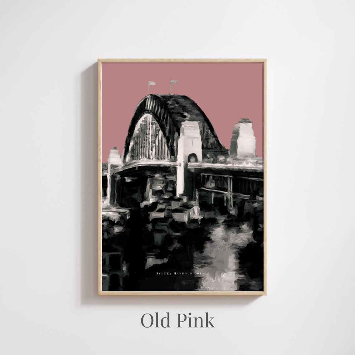 Sydney Harbour Bridge Monochrome Painting On Mustard Art Poster - Image 2