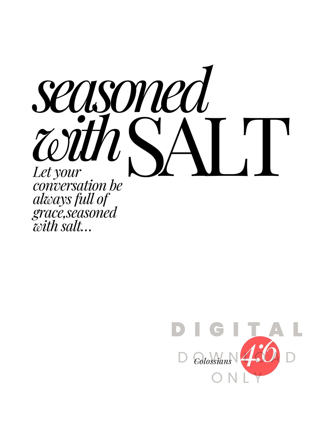 Seasoned With Salt Colossians 46 Scripture Typography Kitchen Poster - Image 3