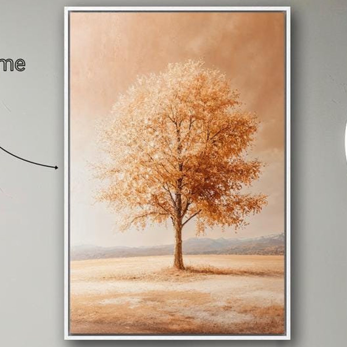 Lone Copper Orange Tree In Misty Beige Field Vertical Wall Poster