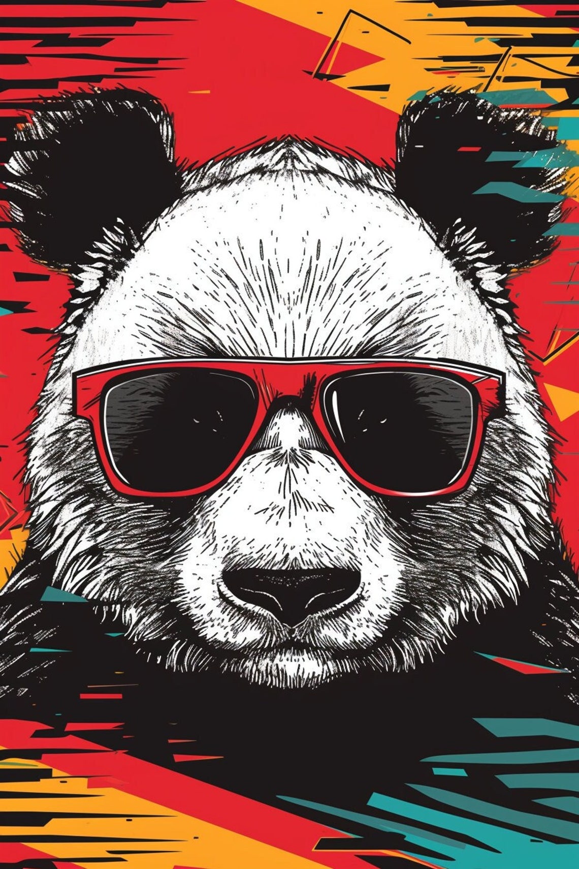 Panda in Red Sunglasses Bold Sketch Style Cool Animal Portrait Poster