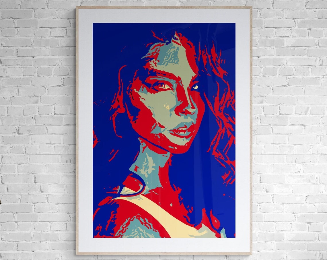 Dramatic Woman Portrait in Red and Blue Pop Art Style Poster Art - Image 8