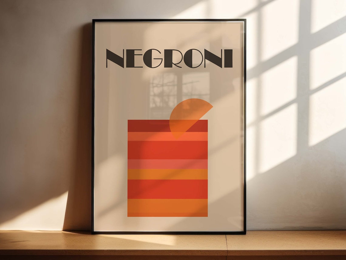 Negroni Minimalist Cocktail Retro Style Art Print