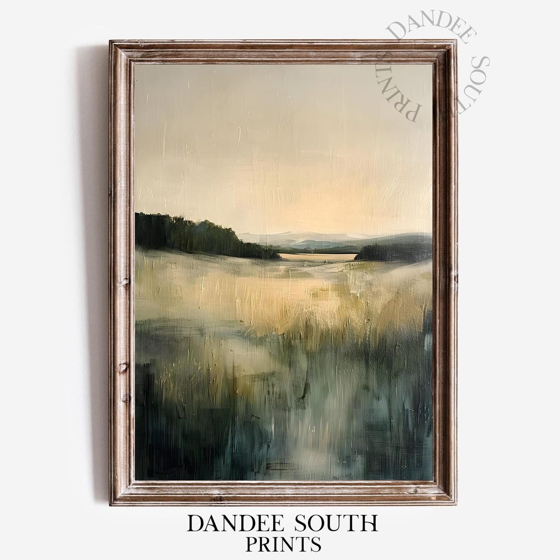 Neutral Meadow Landscape Oil Painting Soft Gold Green Rustic Poster