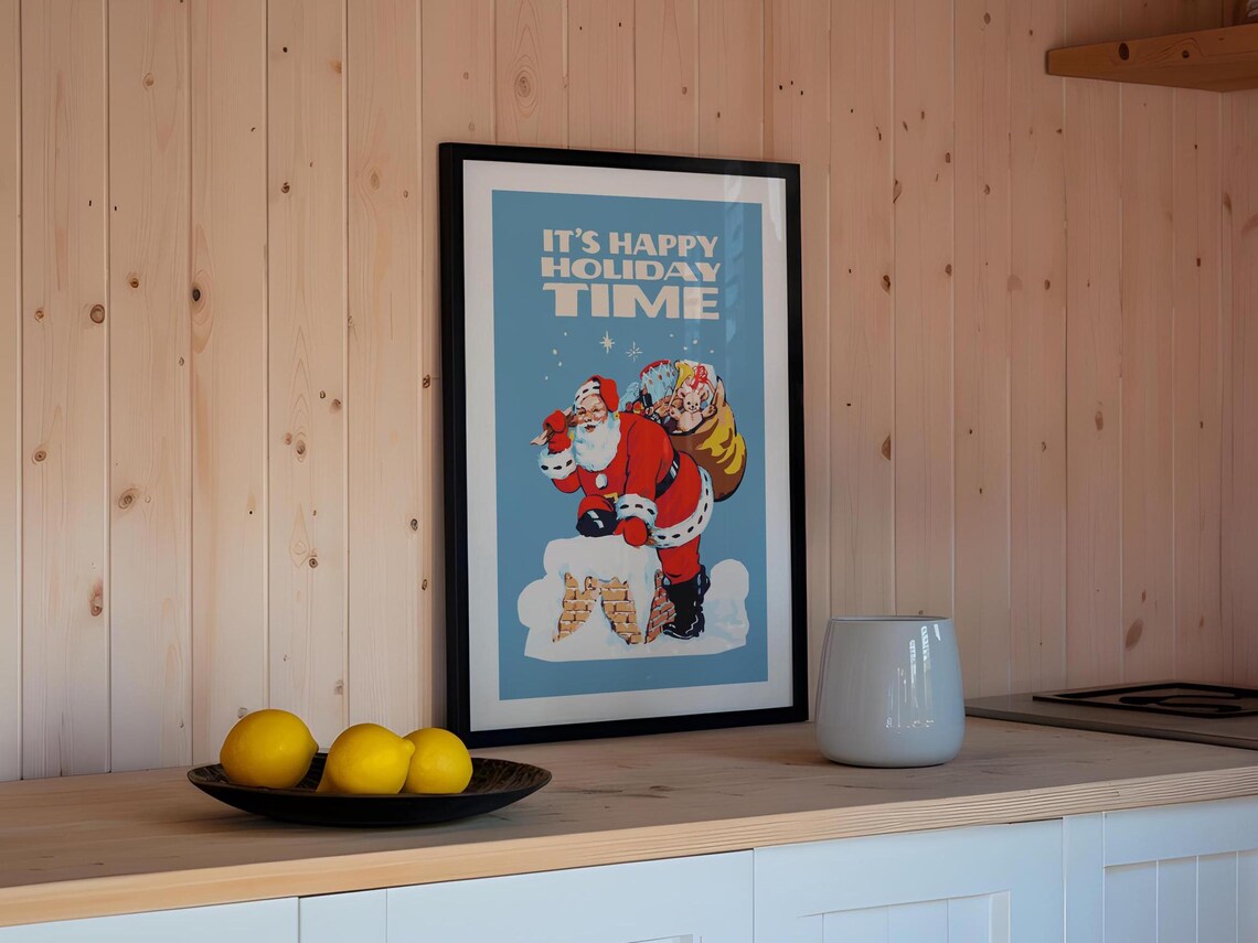 Its Happy Holiday Time Retro Santa Claus Christmas Gift Poster - Image 2