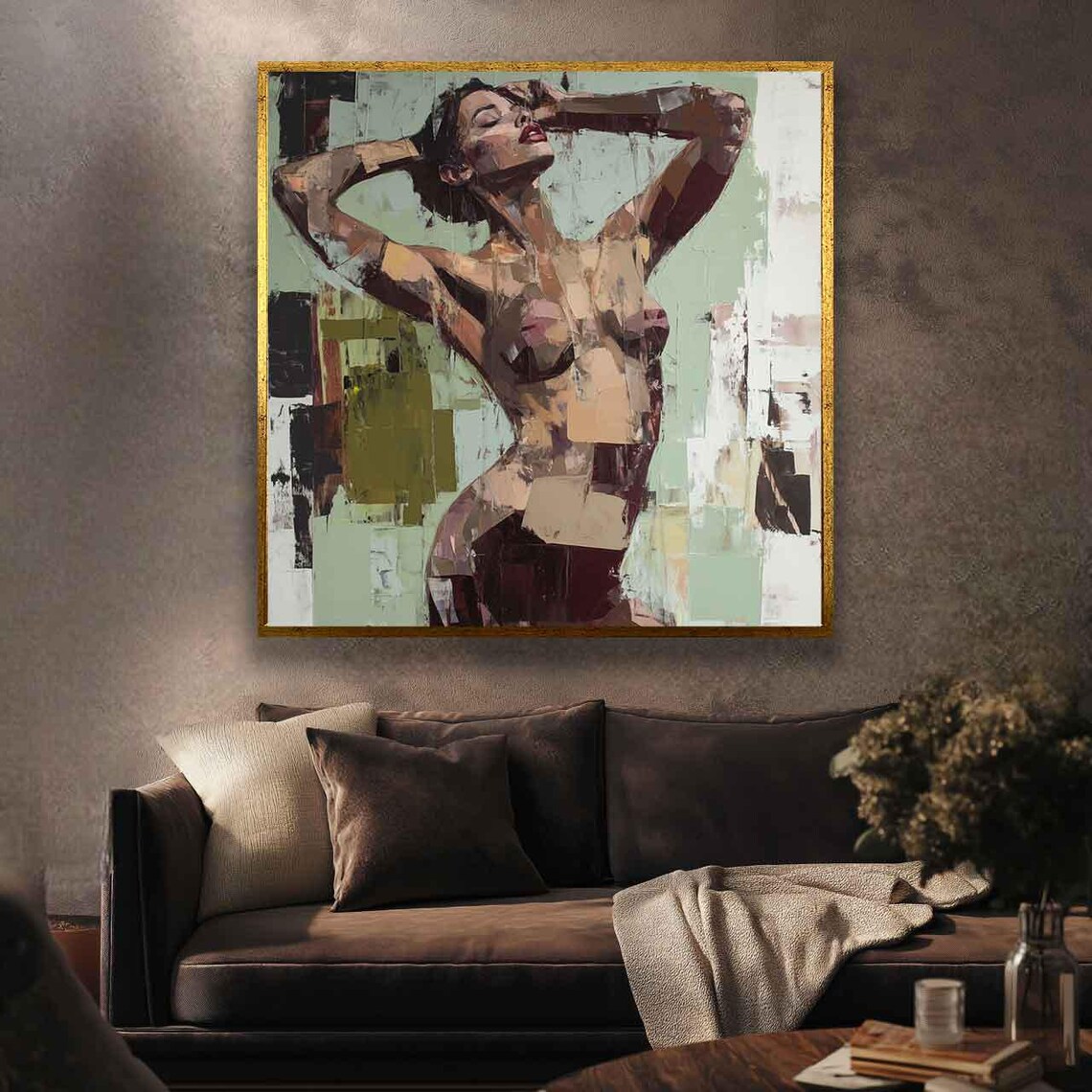 Elegant Nude Woman Figure Palette Knife Oil Painting Wall Poster - Image 2