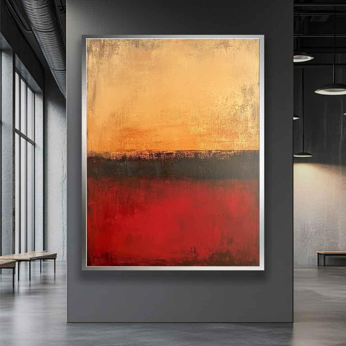 Beige Gold and Crimson Three-Tone Minimalist Abstract Painting Poster - Image 4