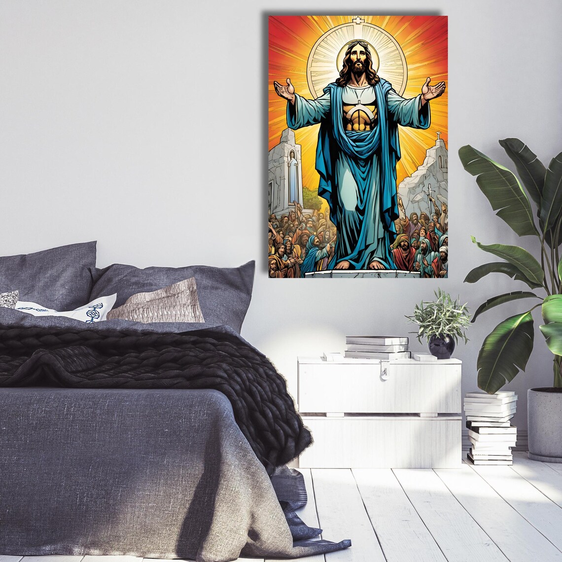 Jesus Christ Arms Outstretched Sunrise Crowd Religious Poster - Image 2