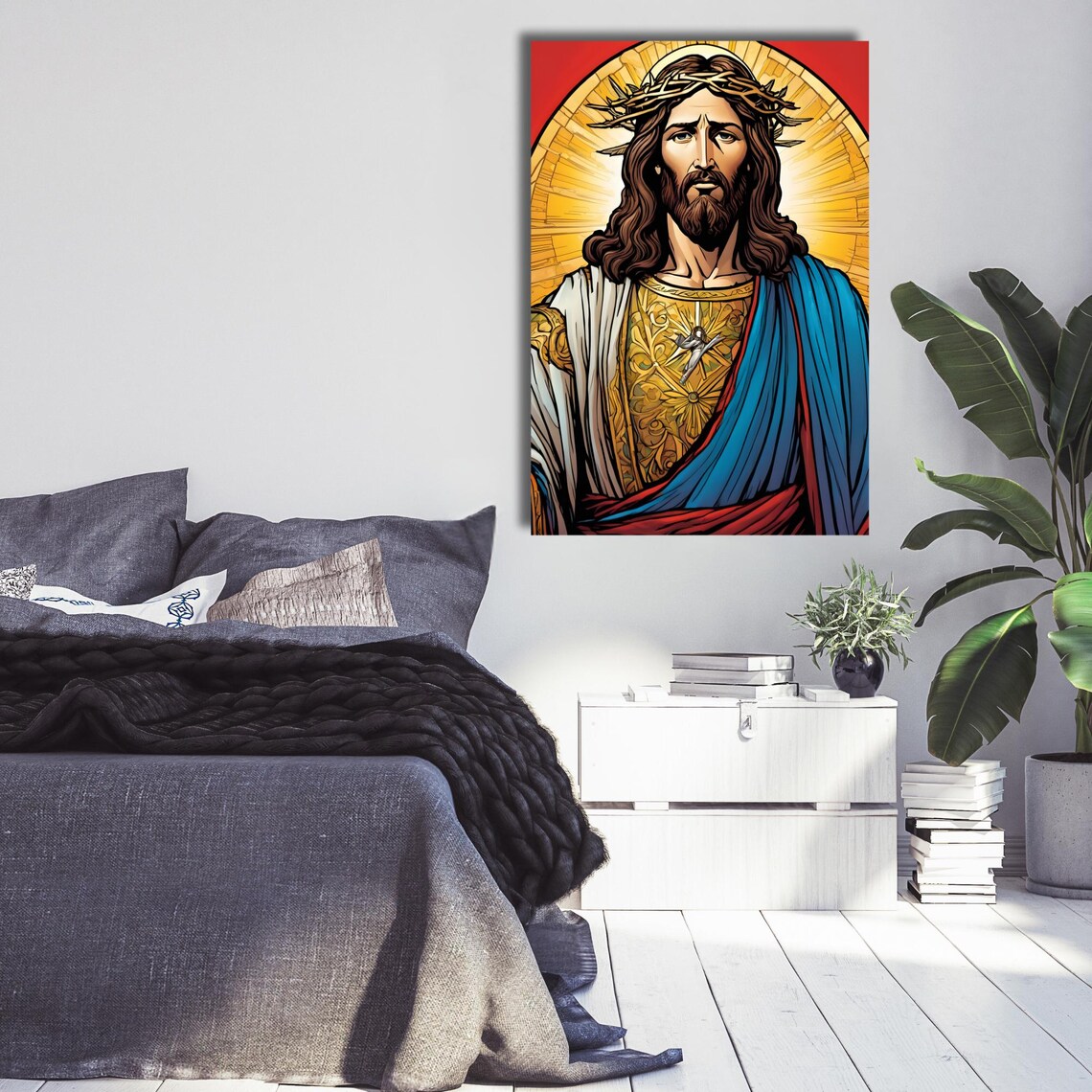 Jesus Christ Crown Of Thorns Sacred Heart Religious Wall Poster - Image 4