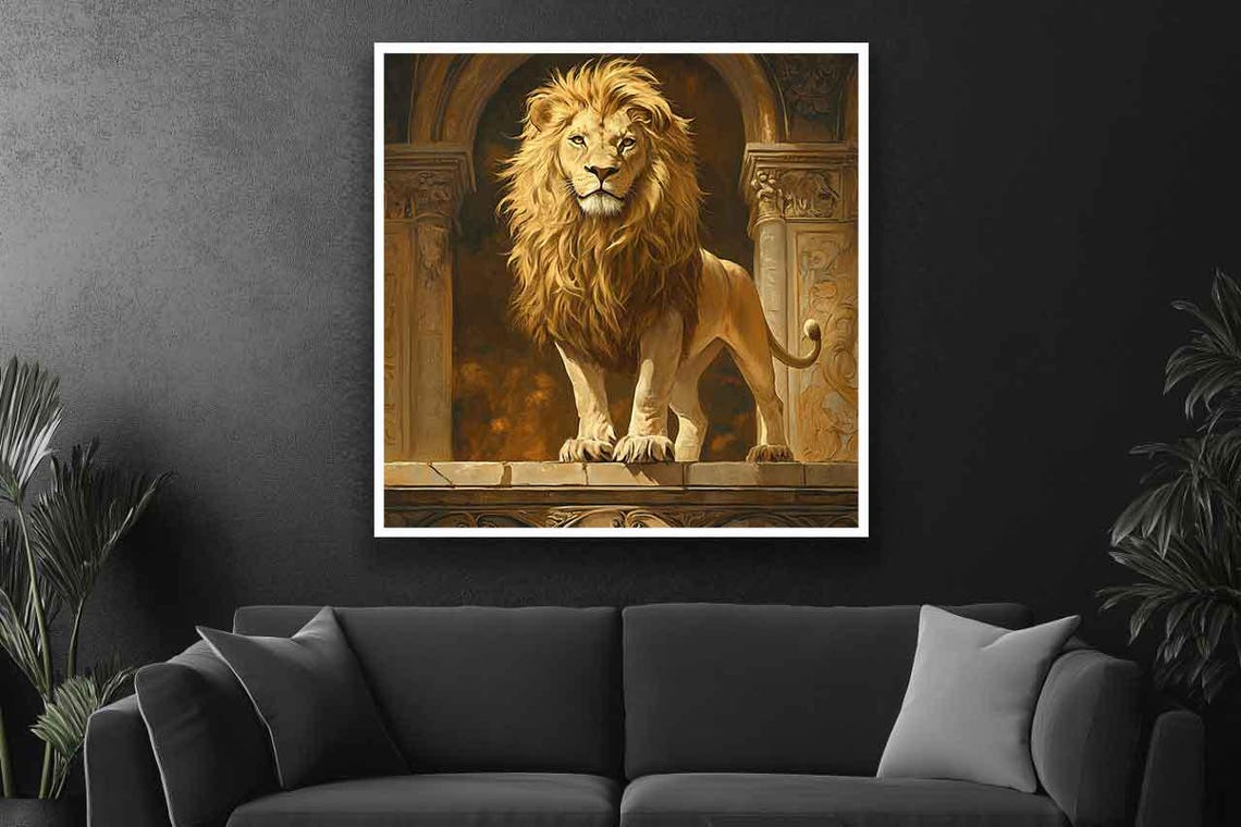 Lion Painting Gold Lion Portrait Modern Lion Painting Wildlife Art King Lion Print Minimalist Safari Art Lion Poster - Image 2