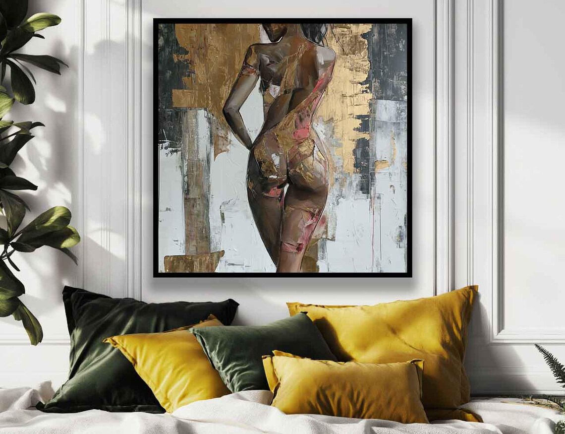Nude Woman Back Figure Gold Abstract Modern Oil Painting Poster - Image 5