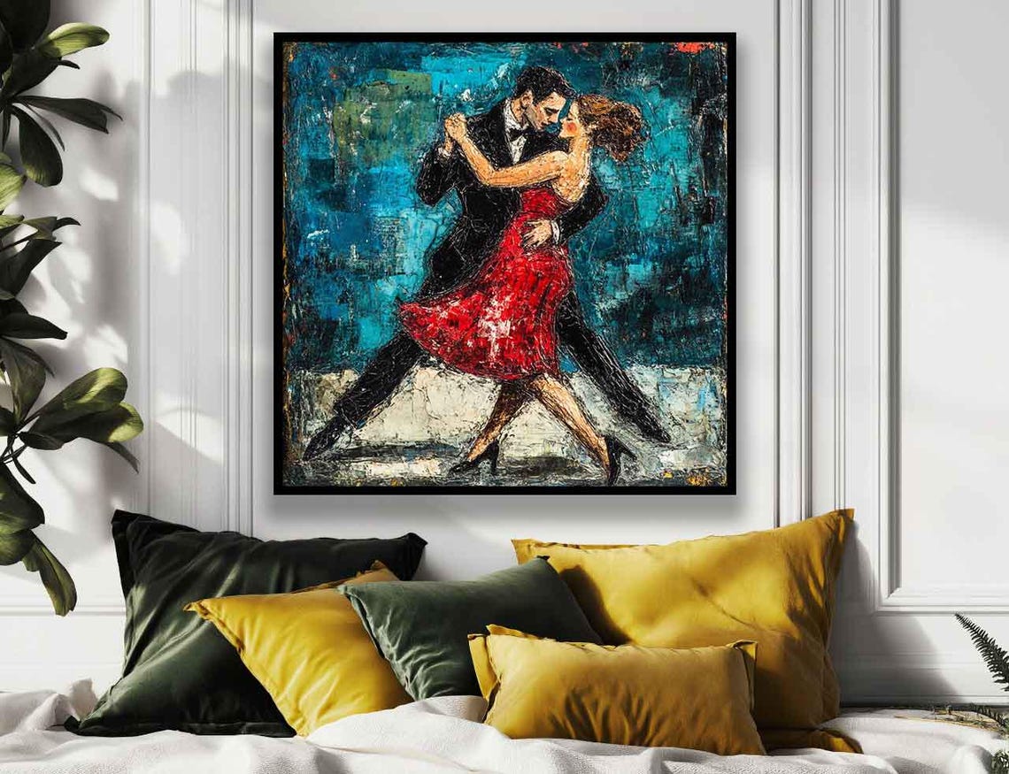 Passionate Tango Dance Art Romantic Couple Painting Red Dress Wall Decor Dance Studio Ballroom Dance Framed Print Unique Gift - Image 5