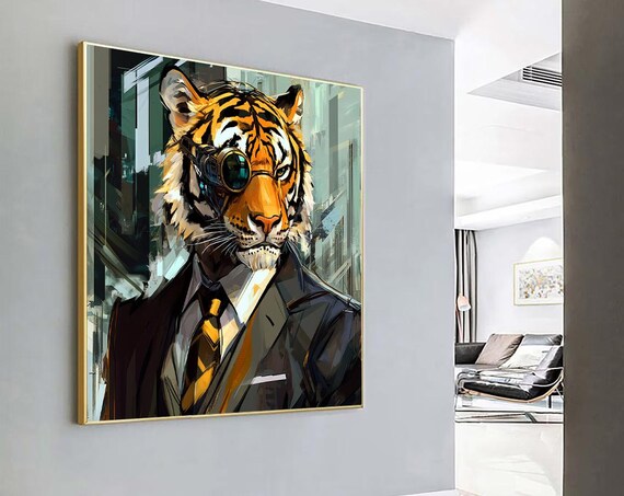 Dapper Tiger Gentleman in a Suit With a Monocle Funny Art Poster