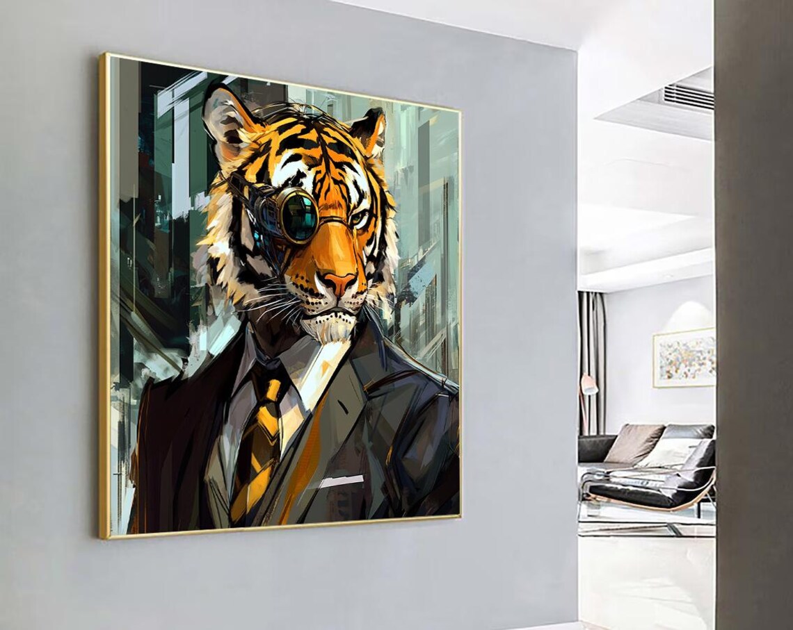 Dapper Tiger Gentleman in a Suit With a Monocle Funny Art Poster