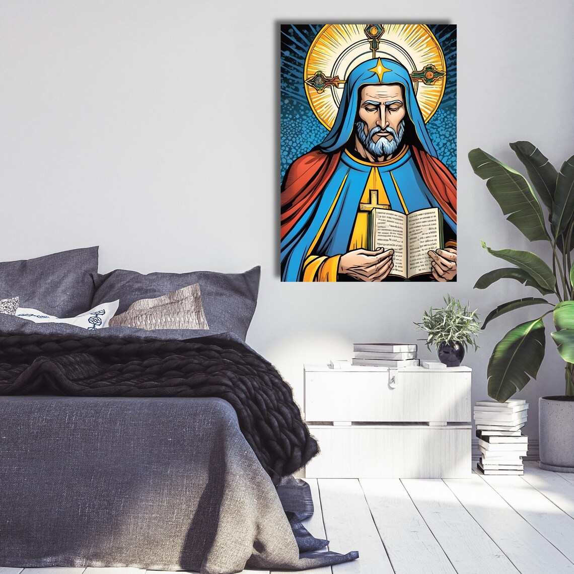 Saint Reading Open Bible Blue Red Robe Religious Wall Poster - Image 2