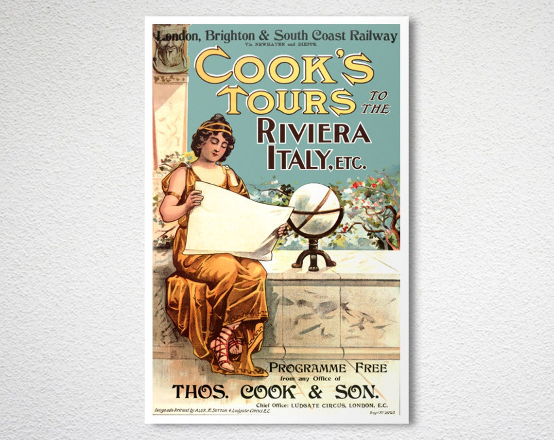 Cooks Tours to the Riviera Italy Thomas Cook Son Vintage Poster - Image 2