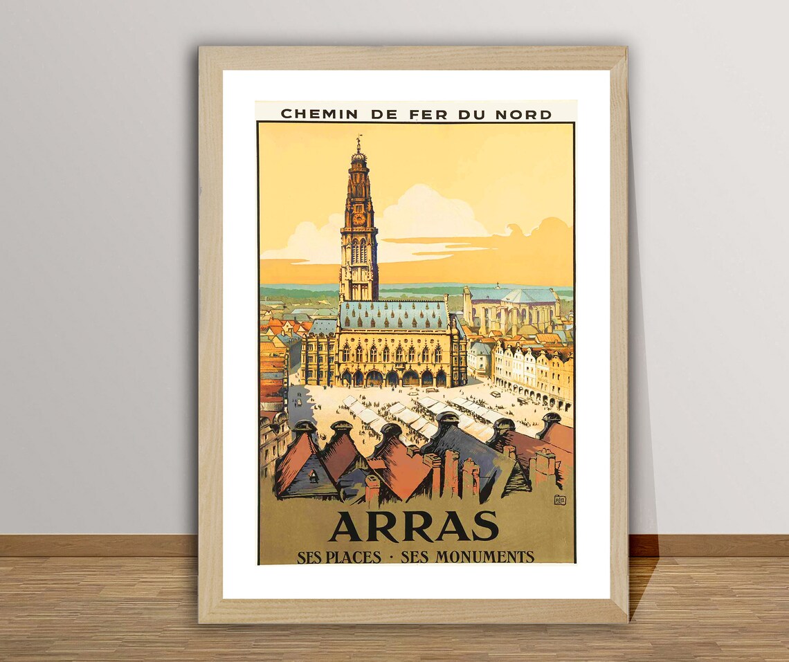 Arras Belfry Chemin de Fer du Nord Vintage France Travel Poster