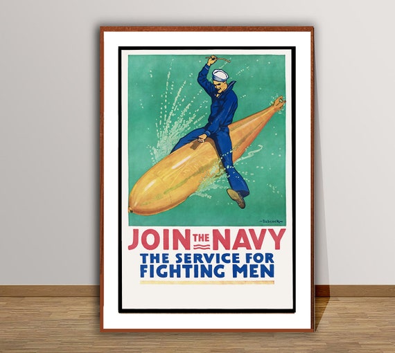 Join The Navy The Service For Fighting Men Vintage Motivational Poster Soldier Riding Torpedo Poster Gift Idea Wall Decor
