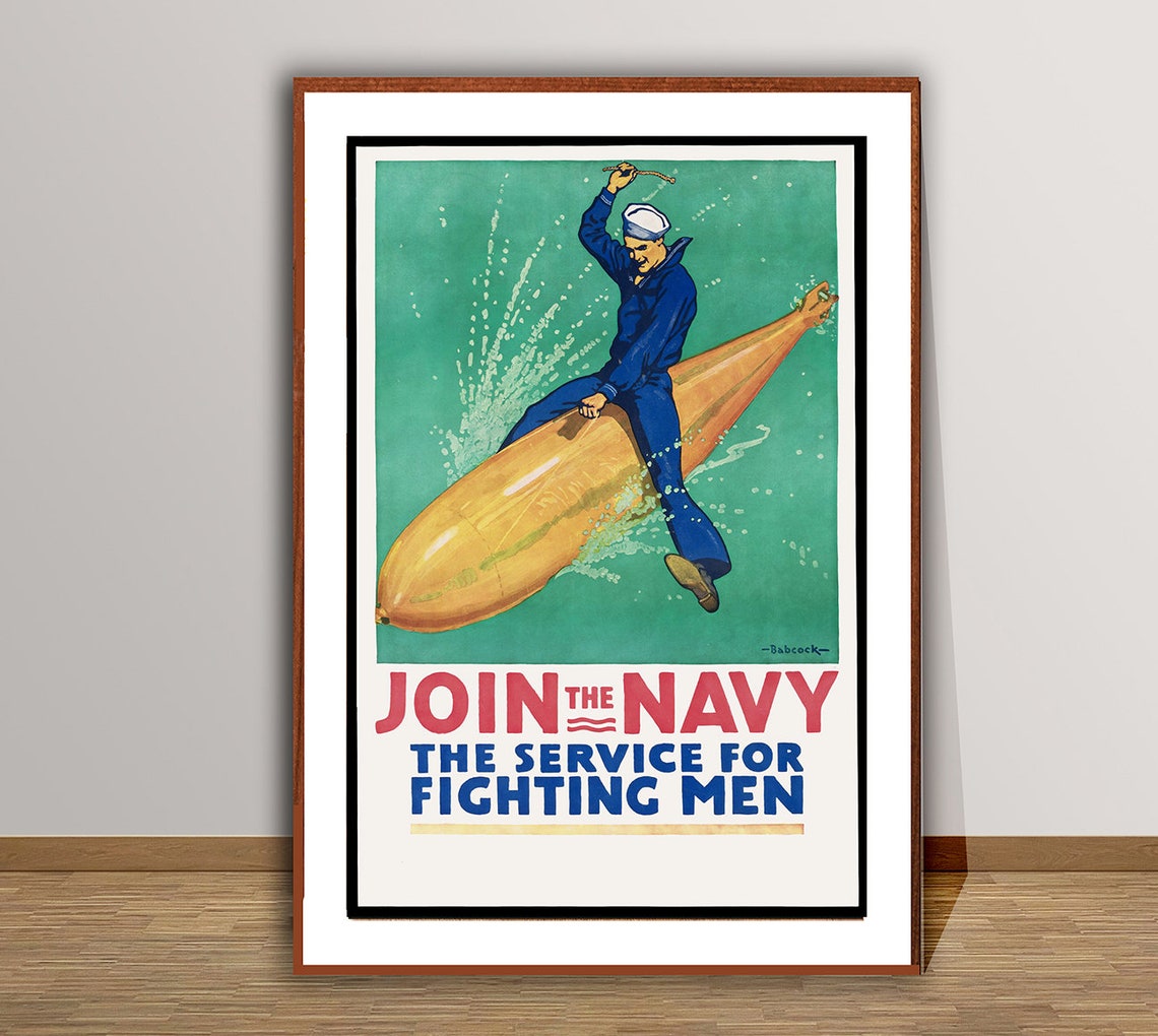 Join The Navy The Service For Fighting Men Vintage US Sailor Poster