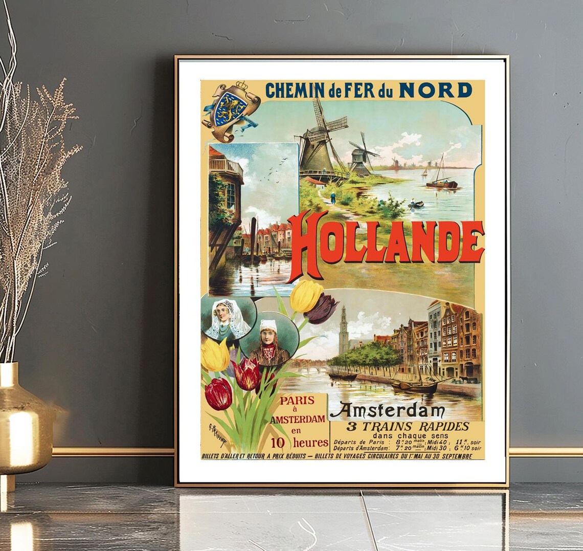 Hollande Vintage Travel Poster, Retro Travel Poster
