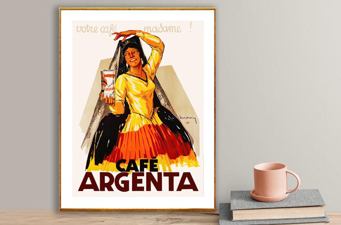 Cafe Argenta Votre Cafe Madame Vintage French Coffee Dancing Ad Poster