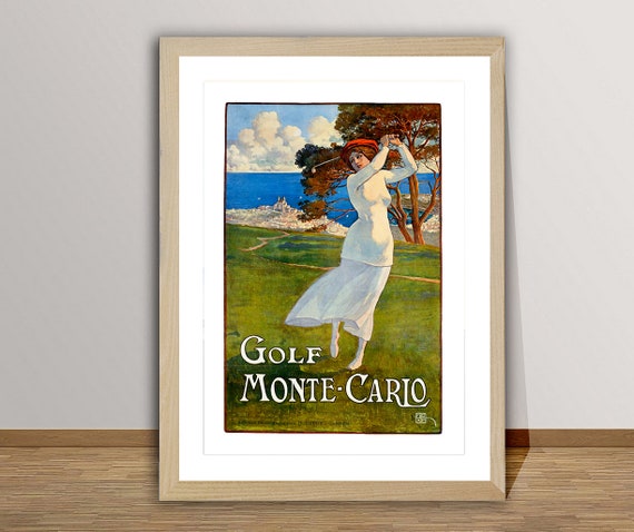 Golf Sport Monte Carlo Vintage Travel Poster Golf Lovers Golf Clubs Decor Gift Idea Wall Decor