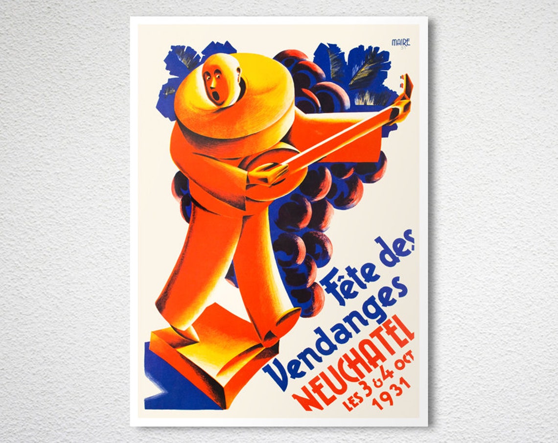 Fete des Vendanges Neuchatel 1931 Wine Harvest Festival Poster - Image 2