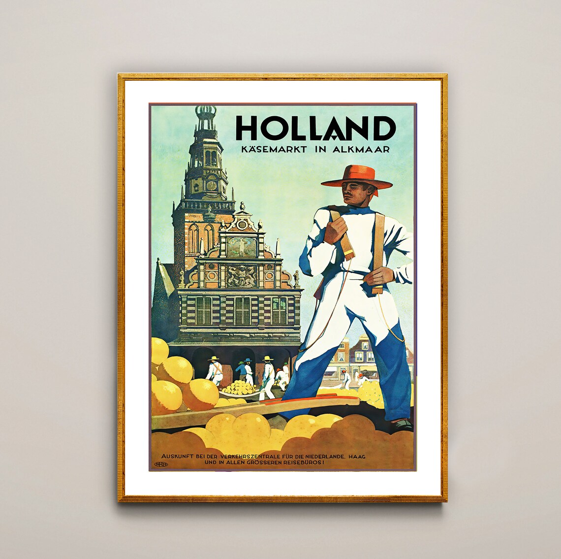 Holland Kasemarkt in Alkmaar Vintage Dutch Travel Poster Cheese Market