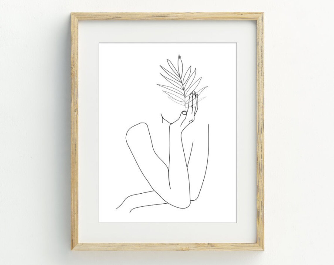 Woman Line Art Abstract Black and White Art Print