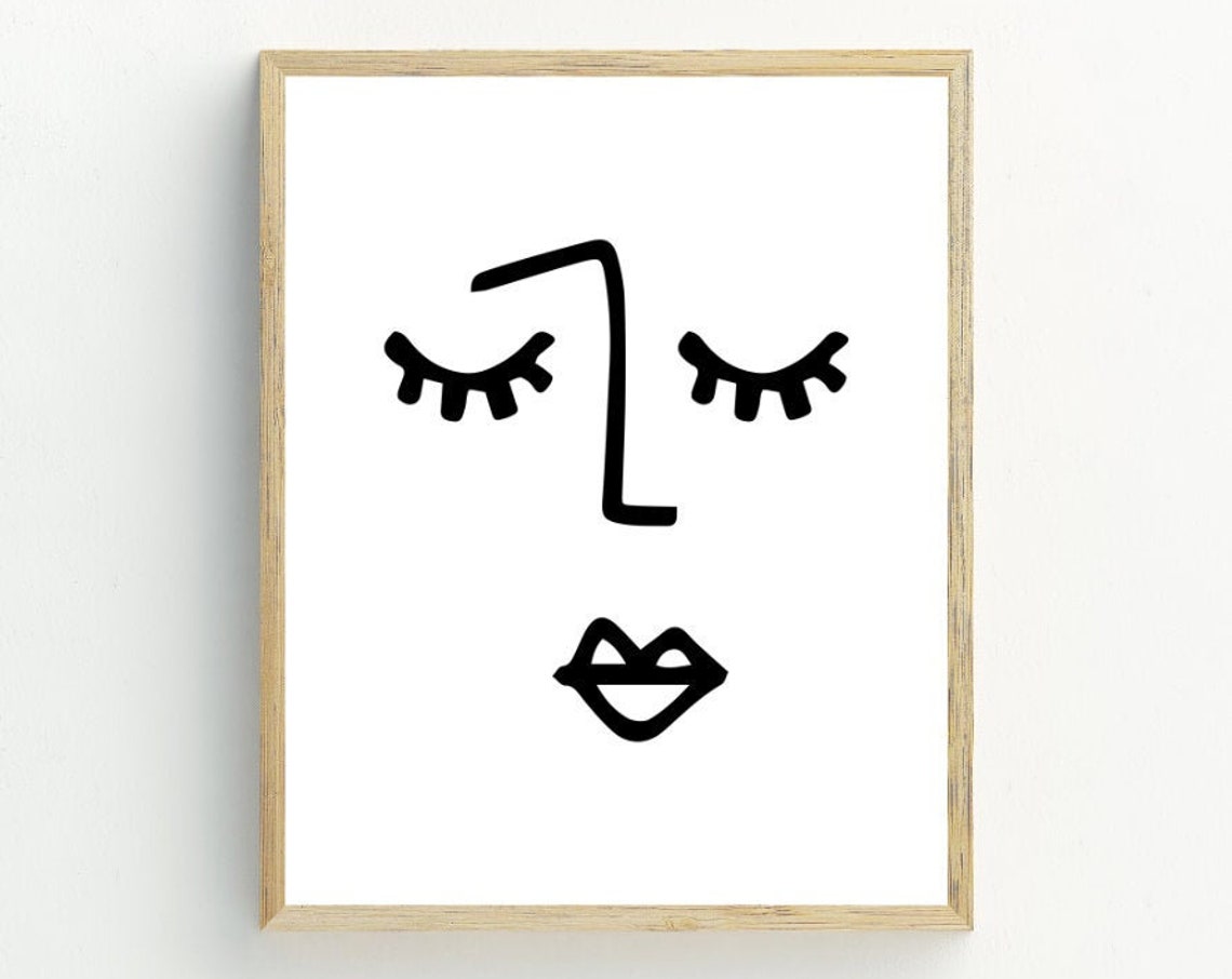 Black And White Abstract Face Line Art Minimalist Portrait Wall Art