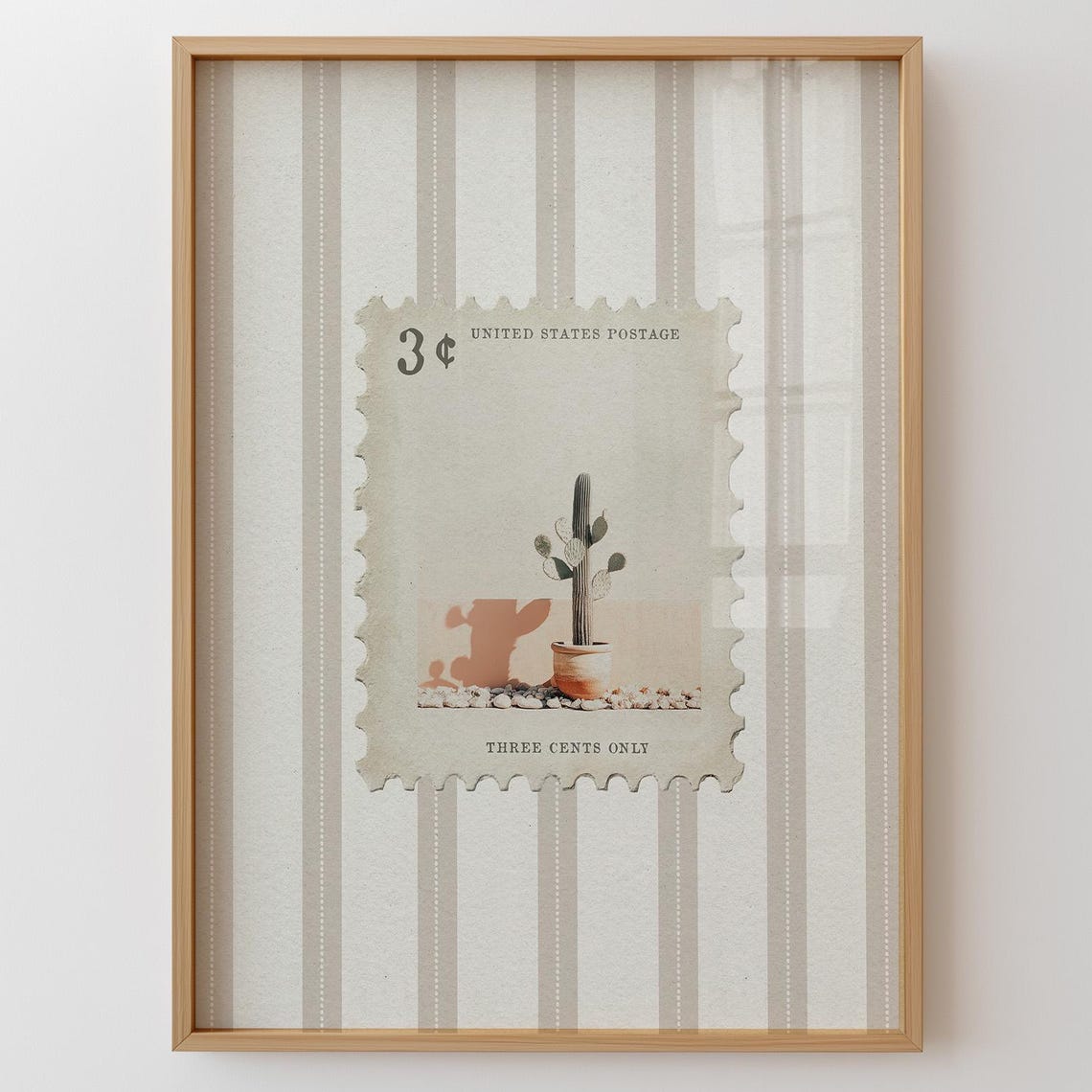 Vintage 3 Cent Postage Stamp Cactus Retro Desert Botanical Wall Art