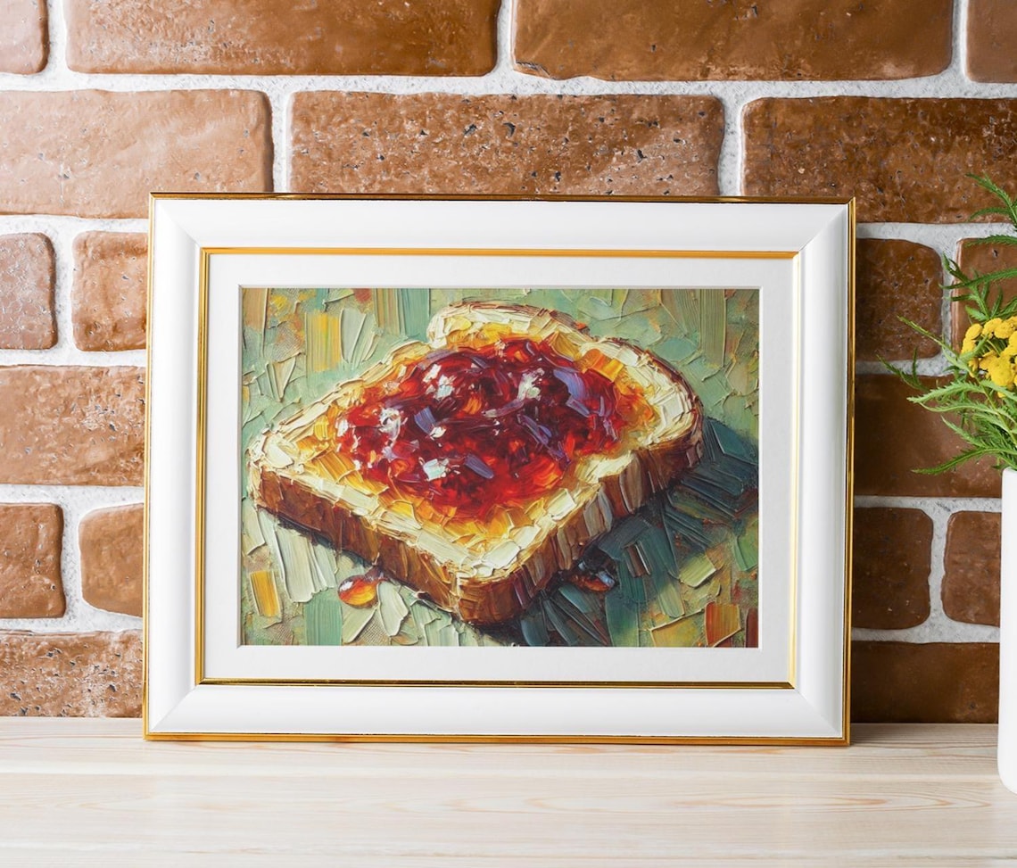 Jam Toast Oil Painting Print, Textured Food Art