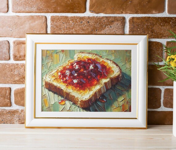Jam Toast Oil Painting Print, Textured Food Art