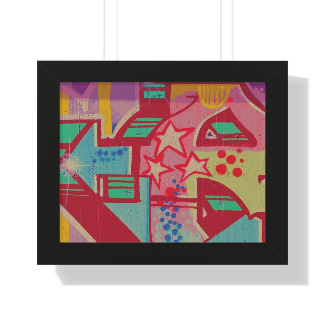 Colorful Red Pink Star Graffiti Abstract Mural Framed Poster - Image 3