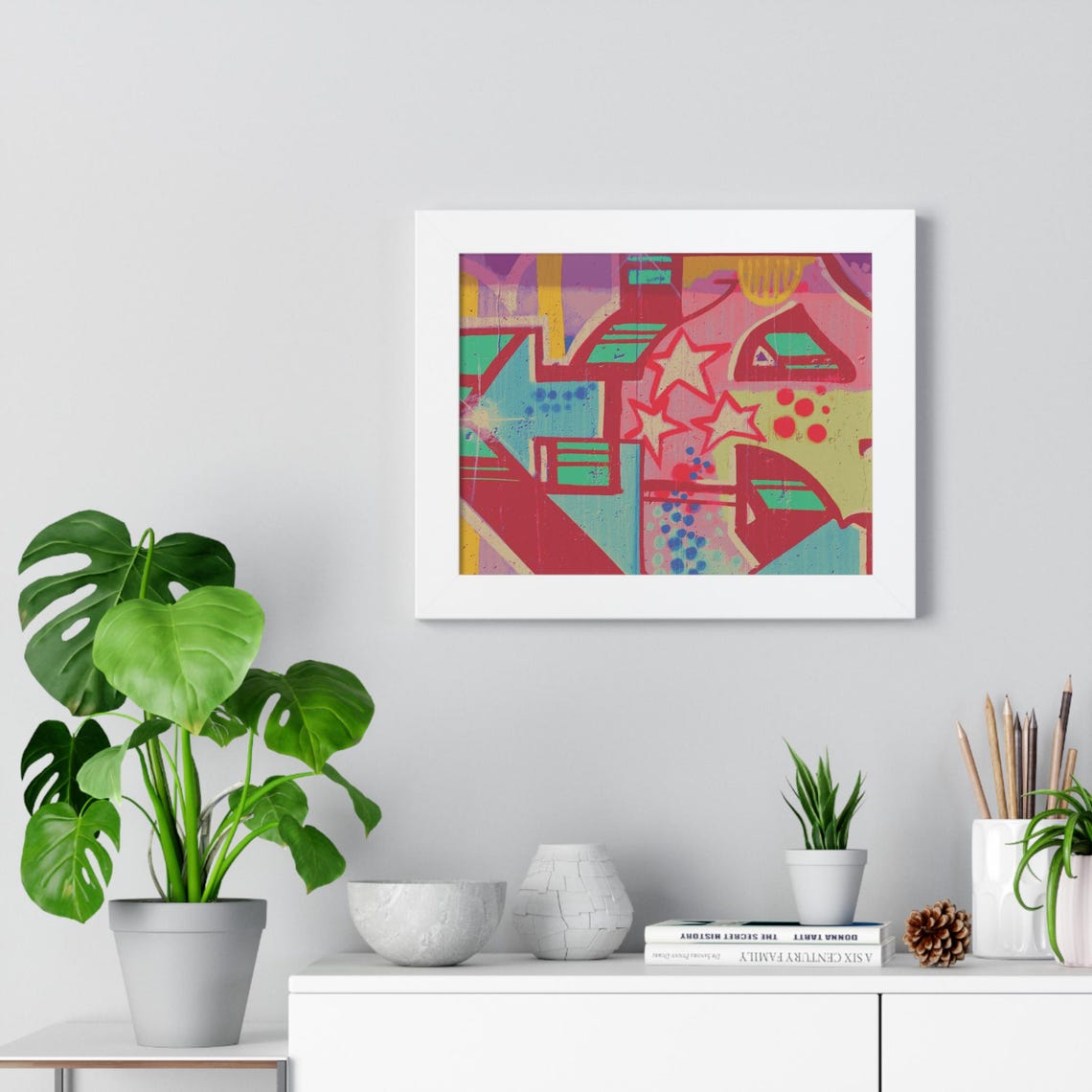 Colorful Red Pink Star Graffiti Abstract Mural Framed Poster - Image 4