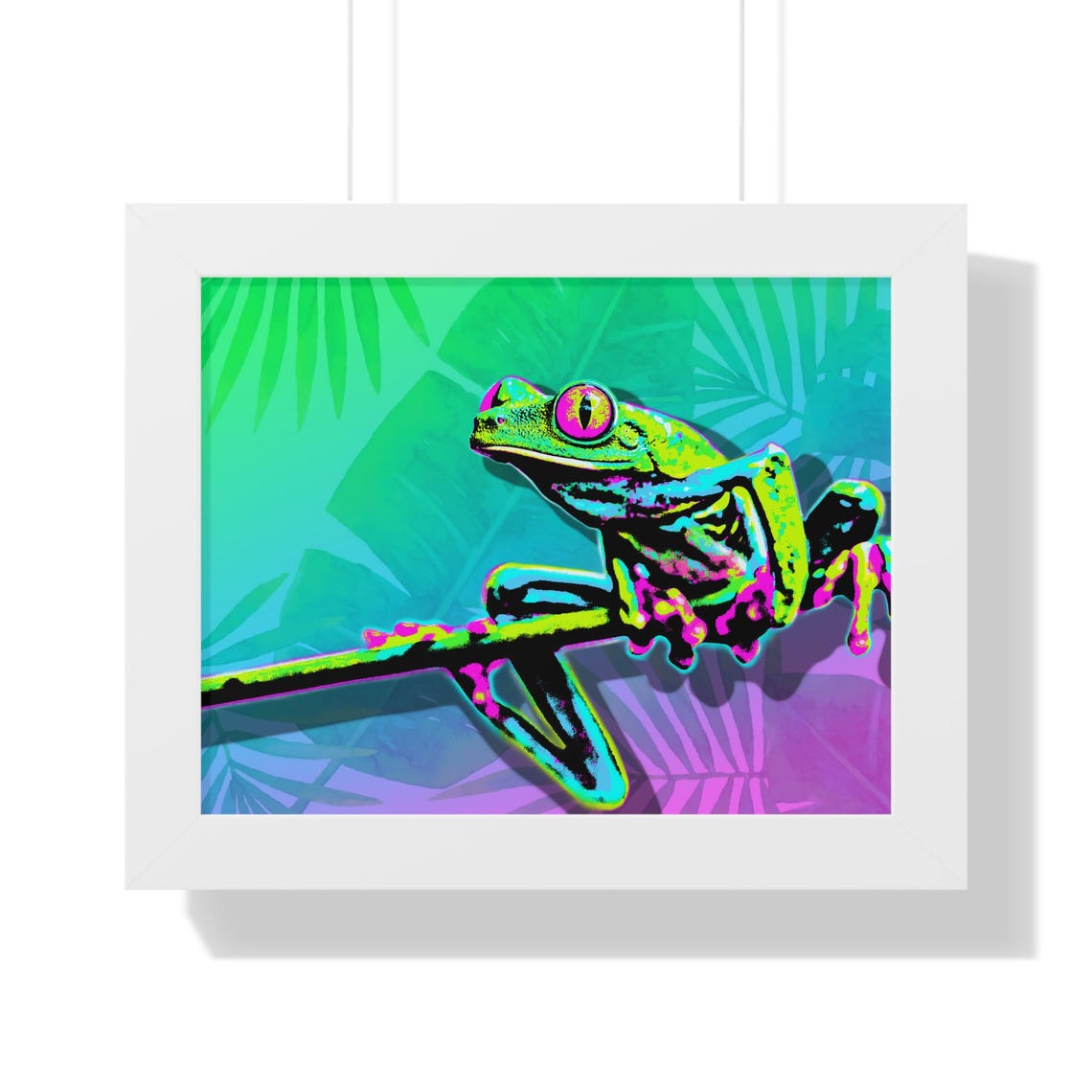 Neon Tree Frog Poster Vibrant Pop Art Frog on a Tropical Branch - Image 3