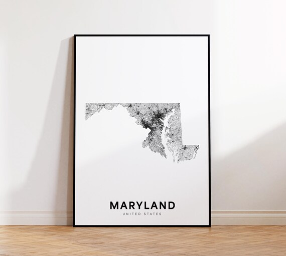 Maryland State Map Print Poster Of Area Minimalist Md Road Modern Wall Art Nursery Decor