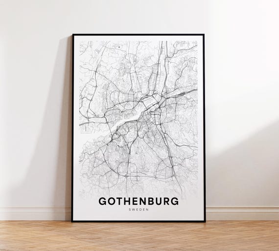 Gothenburg City Map Sweden Wall Art Minimalist Print Modern Decor Street Instant