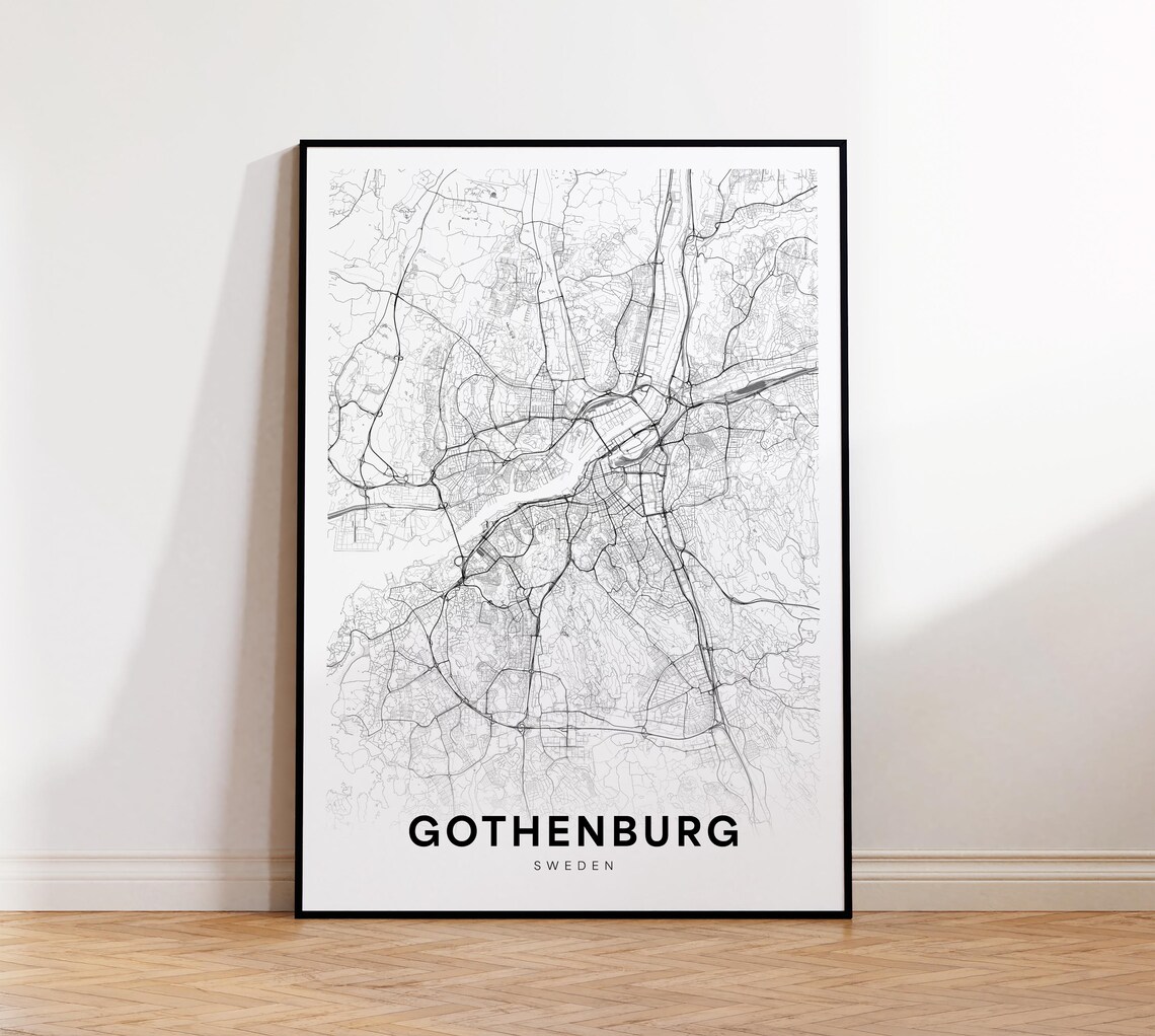 Gothenburg Sweden Minimalist Black And White City Street Map Poster