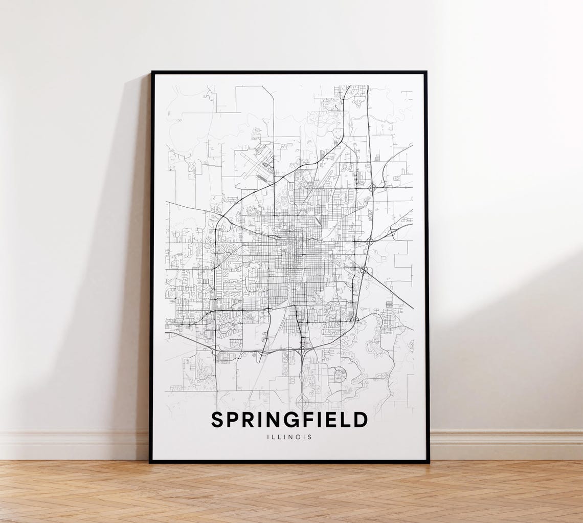 Springfield Illinois Minimalist Black and White City Map Poster