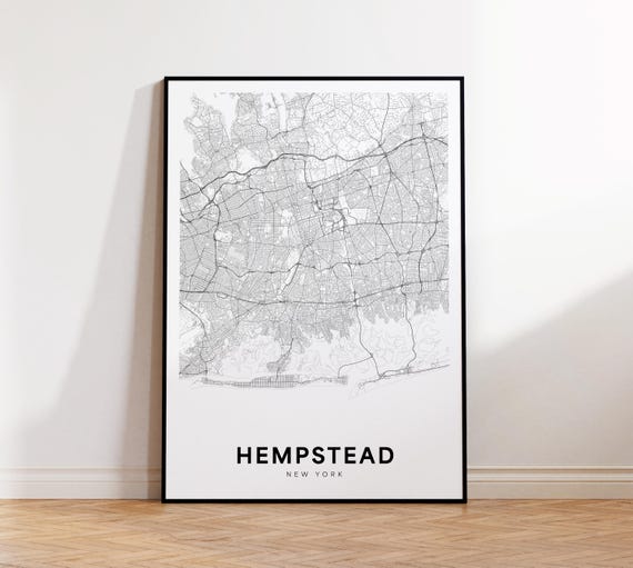 Hempstead City Map Print Street Poster New York Art Road Wall Office Decor