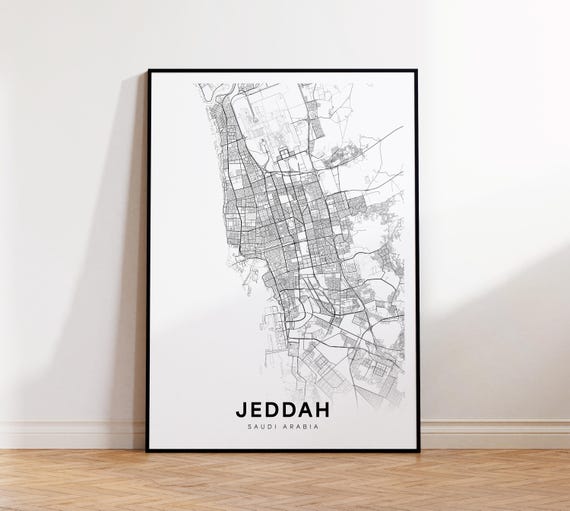 Jeddah City Map Print Poster Saudi Arabia Art Black And White Minimalist