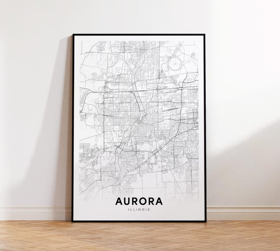Aurora City Map Print Street Poster Illinois Art Road Wall Living Room Decor
