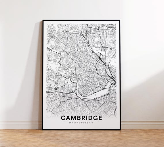 Cambridge City Map Print Street Poster Massachusetts Art Road Minimalist Office Wall