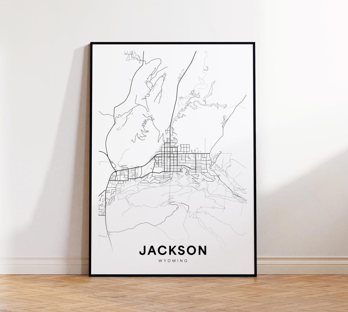 Jackson Wyoming Minimalist Black and White City Street Map Poster