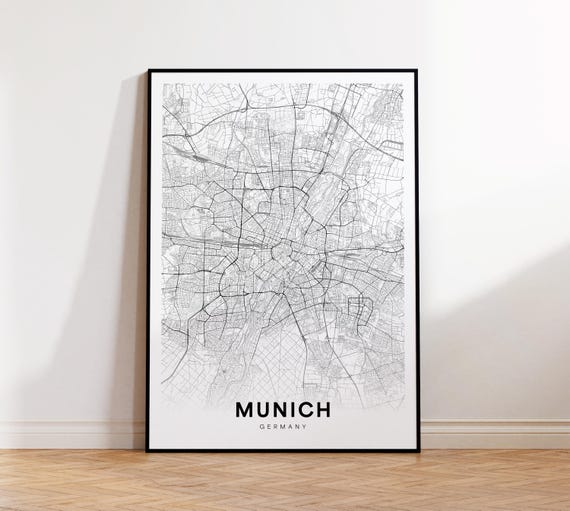 Munich City Map Wall Art Minimalist Mnchen Poster Germany Travel Decor Modern Unique Gift
