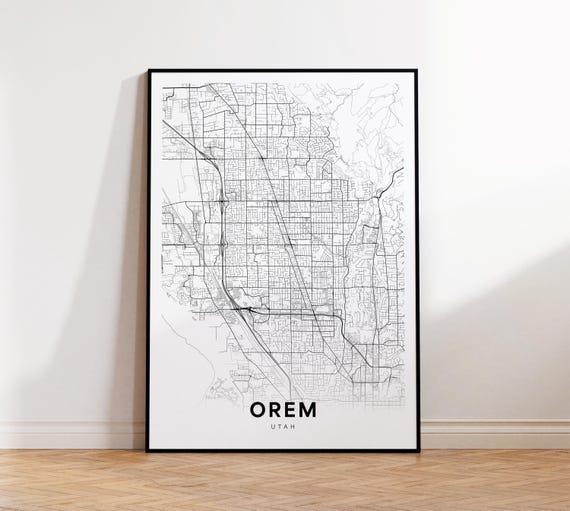 Orem City Map Print Street Poster Utah Art Road Minimalist Living Room Decor