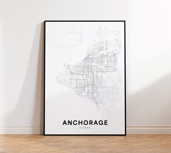 Anchorage City Map Print Street Poster Alaska Art Road Wall Living Room Decor