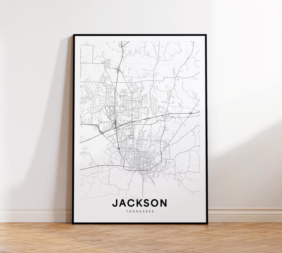 Jackson Tennessee Minimalist Black White City Map Street Poster