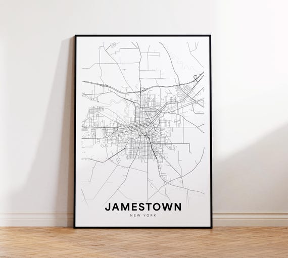 Jamestown City Map Print Street Poster New York Art Road Minimalist Living Room Decor