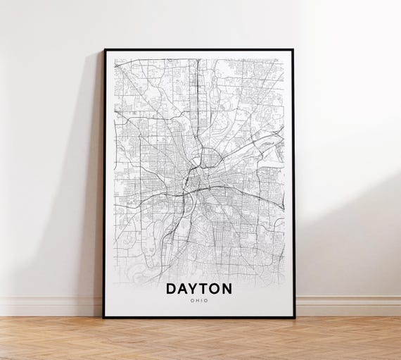 Dayton City Map Poster Oh Street Ohio Print Road Wall Art Living Room Decor